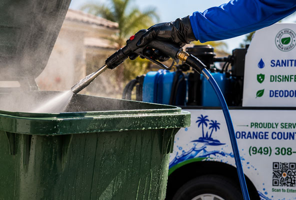 Cleaning and disinfecting trash bins